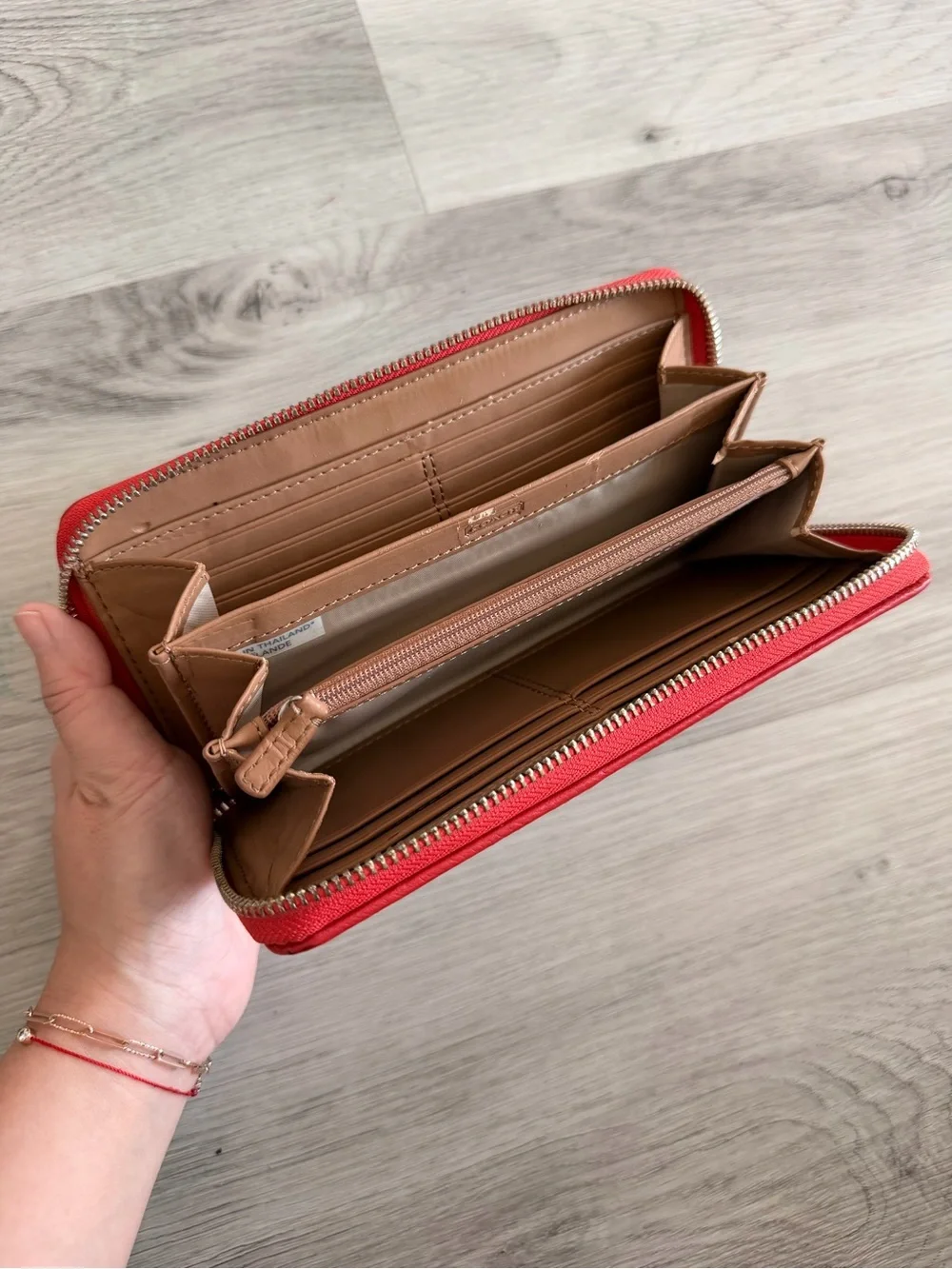 Coach Brown Signature Canvas Wallet with Red Trim
